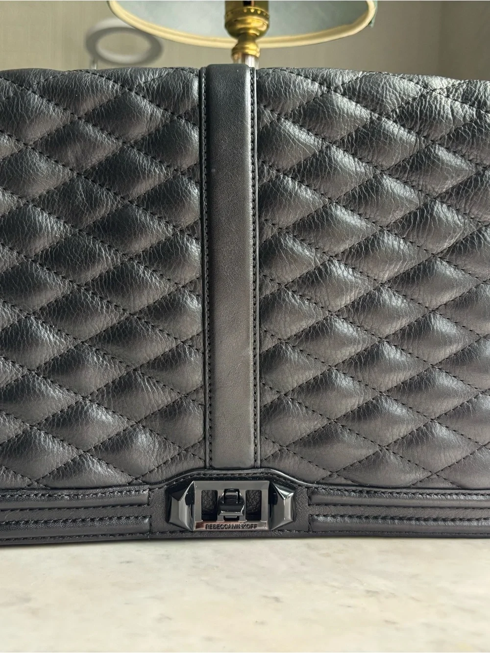 Rebecca Minkoff Black Jumbo Love Quilted Leather Shoulder Bag with Turn-Lock - Picture 10 of 16